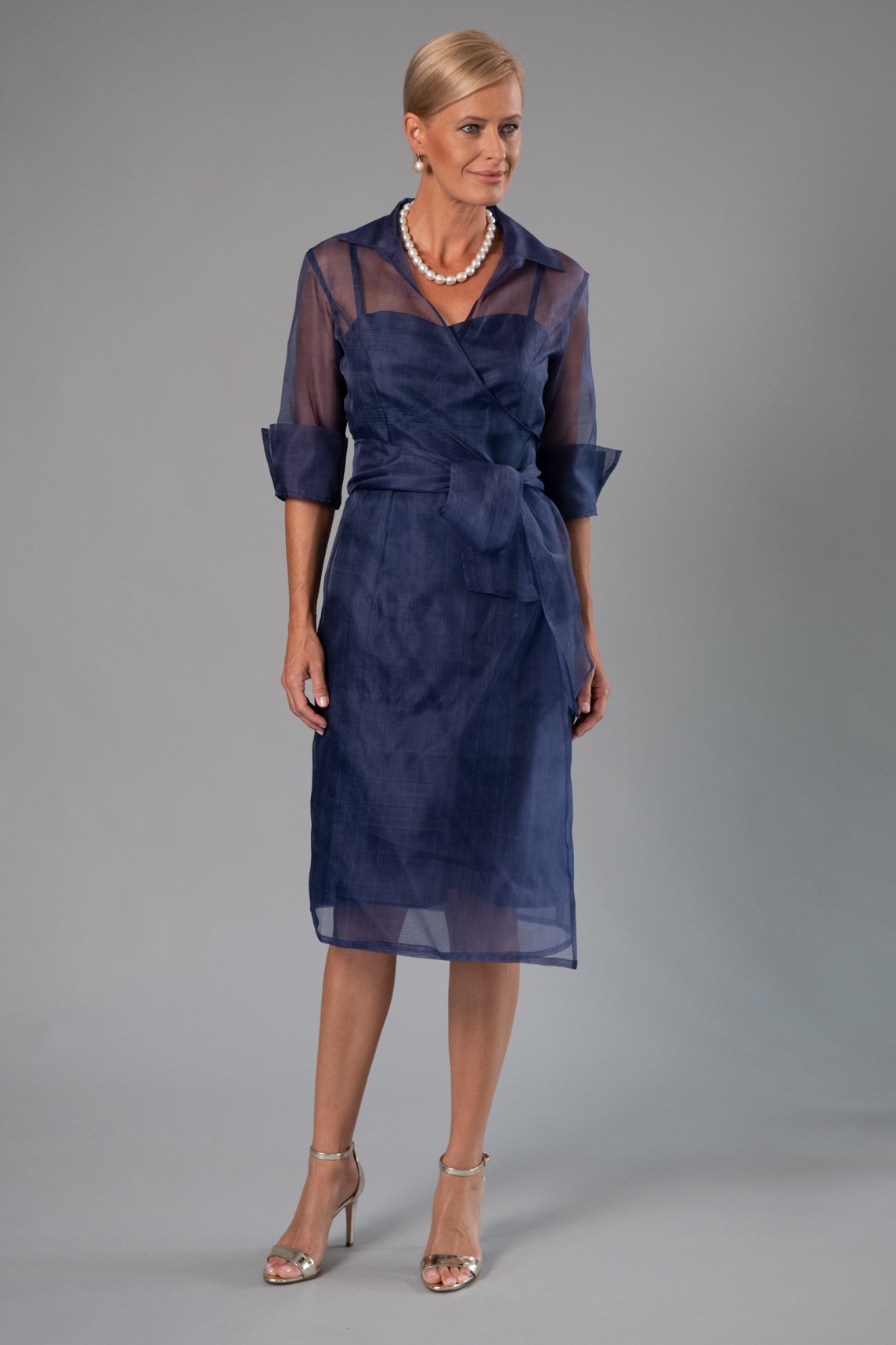 Living Silk US - Cocktail Organza Wrap Dress - Navy Blue - Mother of the  Bride Dresses | Living Silk